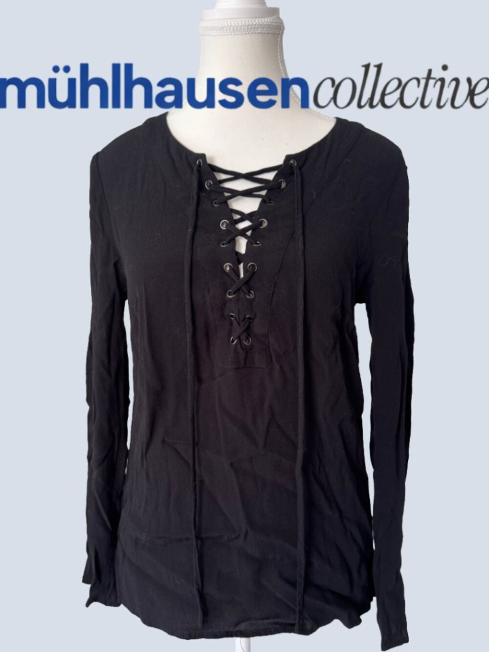 Bardot Black Lace-Up Long Sleeve Top
